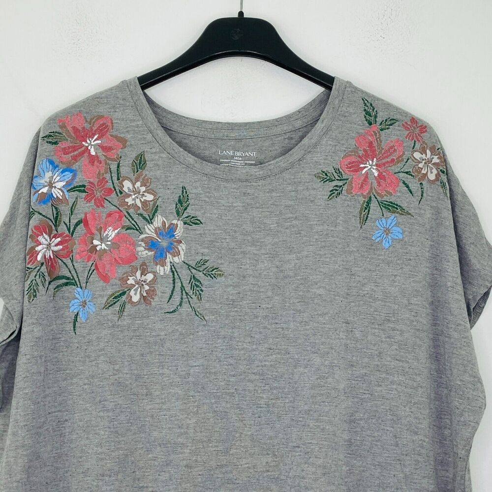 Lane Bryant Women's 14/16 Shirt Gray Floral Graphic Peplum Short Sleeve Tee BI29 - Picture 2 of 4